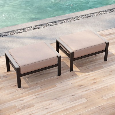 Sonkuki 2-Piece Ottomans with Solution-Dyed Fabric Cushion, Ideal for Patio