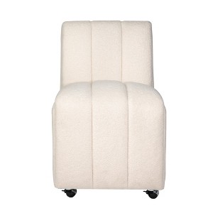 Jofran,Contemporary Modern Ivory Boucle Upholstered Dining Chair with Wheels (Set of 2) - 1 of 4