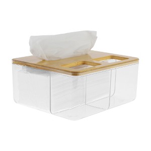 Unique Bargains Convenient Bamboo Wood Lid Tissue Box 1 Pc - 1 of 3