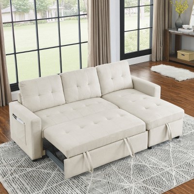 78.5" Sleeper Sofa Bed Reversible Sectional Couch with Storage Chaise and Side storage bag