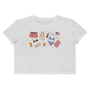 Rerun Island Women's American Summer Wardobre Americana 4Th Of July Short Sleeve Graphic Cotton Cropped Loose T-shirt - Bright White M - 1 of 4
