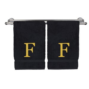 BC BARE COTTON Monogrammed Hand Towel, 100% Turkish Cotton - Set of 2 - Black - Gold Block - 1 of 4