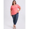 GRACE & GRANDEUR Women's Plus Size Embroidered Panel Hollow Puff Short Sleeve Round Neck Casual Blouses - 2 of 4