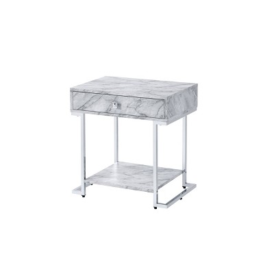 Wither Accent Table White/Chrome - Acme Furniture