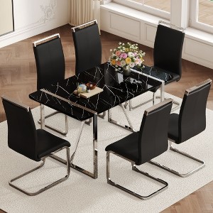 NicBex 5 PCS/7 PCS MDF Dining Table Set,4/6 PU Chairs with C-Tube Metal Legs for Dining Meeting Room - 1 of 4
