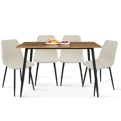 Charls+Bingo 5-Piece Metal Legs and 4 Upholstered Chairs Modern Rectangular Dining Table Furniture Set-Maison Boucle