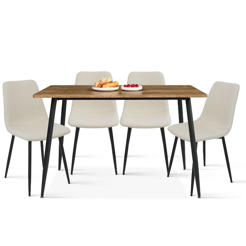 Charls+Bingo 5-Piece Metal Legs and 4 Upholstered Chairs Modern Rectangular Dining Table Furniture Set-The Pop Maison, 3 of 11