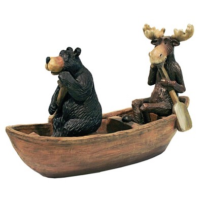 Design Toscano Moose And Black Bear In A Boat Statue - Multicolored