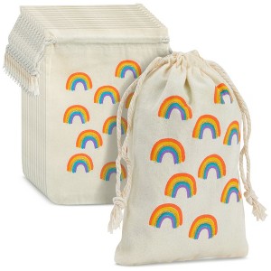 Juvale 12 Pack Small Canvas Party Favors Drawstring Gift Bags for Goodie Treat, Kids Rainbow Unicorn Birthday Party Supplies, 4x6 in - 1 of 4