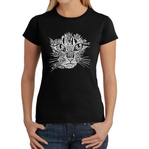 LA Pop Art Women's Word Art T-Shirt - Cat Face - 1 of 4