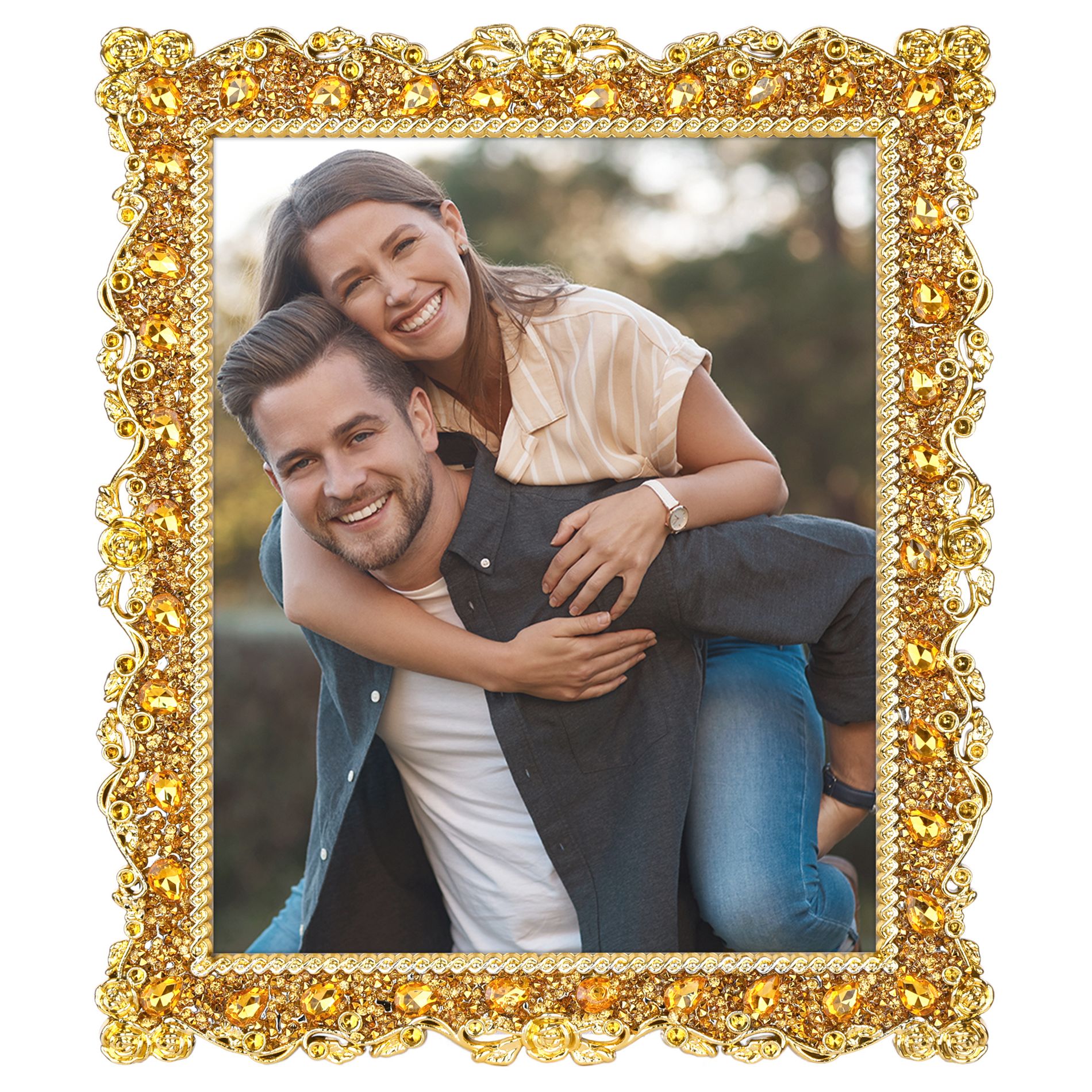 REGALWOVEN Vintage Pearl Luxury Glass Photo Frame Gold 7x10