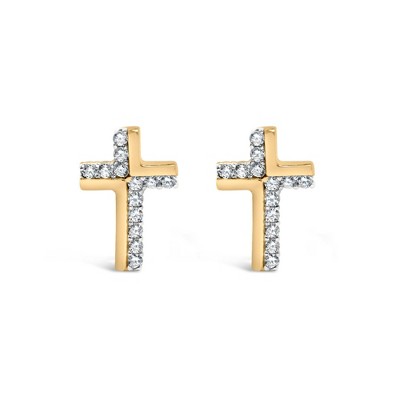 Haus of Brilliance 14K Yellow Gold Plated Silver 1/10 Cttw Diamond Cross Stud Earring