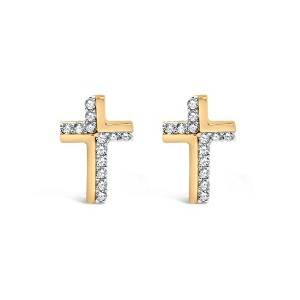 Haus of Brilliance 14K Yellow Gold Plated Silver 1/10 Cttw Diamond Cross Stud Earring - 1 of 4