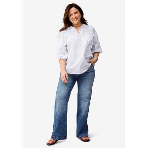 ellos Women's Plus Size Keyhole Neck Blouse With Crochet Trim - 1 of 4