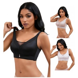 INSPIRE CHIC 3 Pcs Women's V-Neck Mesh Wirefree Adjustable Straps U Back Minimizers Bras - 1 of 4