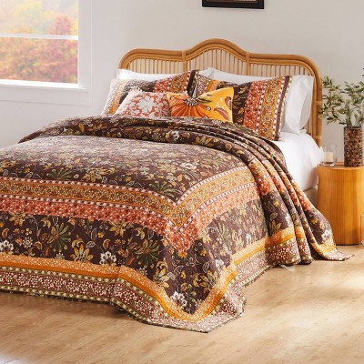 Greenland Home Fashions 3pc Queen Audrey Modern Floral Bedspread Bedding Set Brown — фото 4