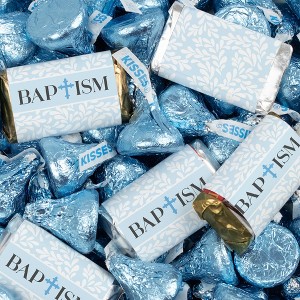 128 Pcs Boy Baptism Candy Party Favors Hershey's Miniatures & Kisses by Just Candy (1.58 lbs) - Blue - 1 of 4