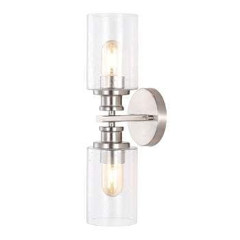 JONATHAN Y Jules Edison Cylinder 2-Light Iron/Seeded Glass Farmhouse Contemporary LED Wall Sconce