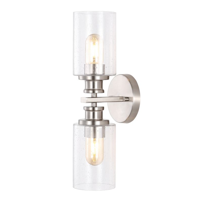 JONATHAN Y Jules Edison Cylinder 2-Light Iron/Seeded Glass Farmhouse Contemporary LED Wall Sconce, 1 of 9