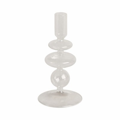 Glass Taper Candle Holder - Elegant Modern Boho Glass Candle Stand for Home, Office, Bedroom, or Living Room