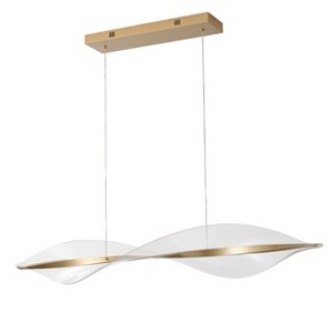 Modern LED Wave Pendant Light, Gold Linear Chandelier with Acrylic Panels for Kitchen Island or Dining - 1 of 4