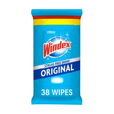 Windex Original Glass and Surface Pre-Moistened Wipes Window Cleaner - 38ct