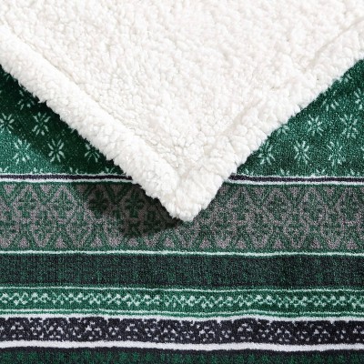 Fair Isle Green Sherpa Reversible Plush Throw Blanket