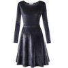 Women's Scoop Neck Wrist Sleeve Length Dress Solid Slim Flowy Swing A-Line Velvet Cocktail Party Dress - 3 of 4