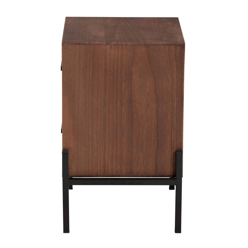 Paxley Wood and Fabric 2 Drawer End Table Walnut Brown/Beige/Black - Baxton Studio, 6 of 11