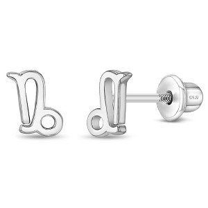 Girls' Polished Zodiac Screw Back Sterling Silver Earrings - In Season Jewelry - 1 of 4