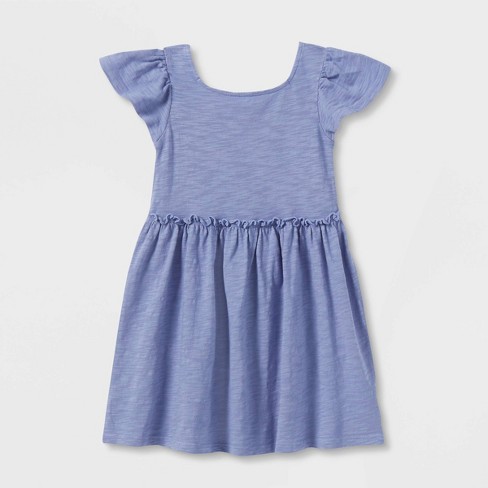 Toddler Girls' Short Sleeve Solid Knit Washed Dress - Cat & Jack™ Blue ...