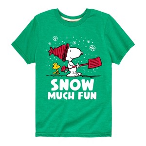 Boys' - Peanuts - Snoopy and Woodstock Snow Much Fun Short Sleeve Graphic T-Shirt - 1 of 4