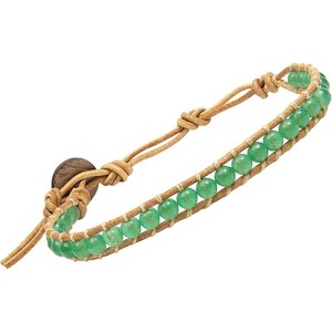 Light Brown Leather Bracelet with Natural Stone Beads, Adjustable Wrap Design for Men Women Teen Yoga - 1 of 4