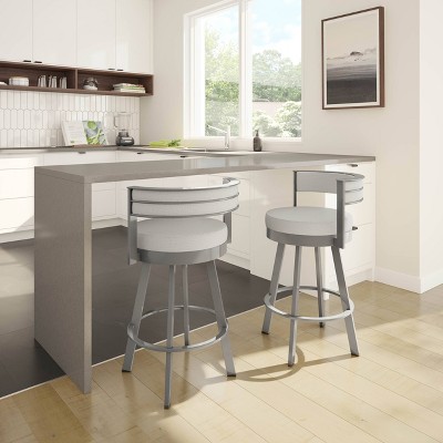 Light Gray Swivel Bar Stool with Metal Frame