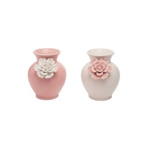 Transpac Ceramic Vase w/Flower Set of 2 Spring Home Decorations - 1 of 1