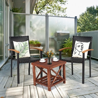 Costway Set of 2 Outdoor Patio PE Rattan Dining Chairs Armrest Stackable Garden