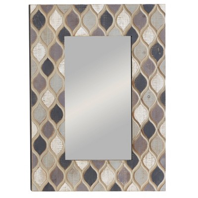 Beige Farmhouse Wood Wall Mirror with Diamond Pattern 28" x 40"