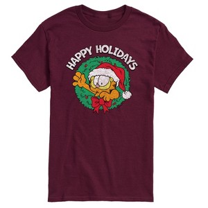 Men's - Garfield - Happy Holidays Wreath Christmas Short Sleeve Graphic T-Shirt - 1 of 4