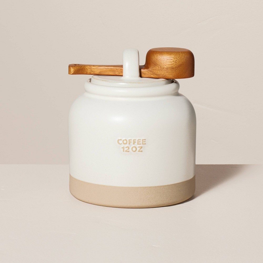 12oz Stoneware Crock Coffee Canister with Scoop Cream/Clay - Hearth & Hand™ with Magnolia