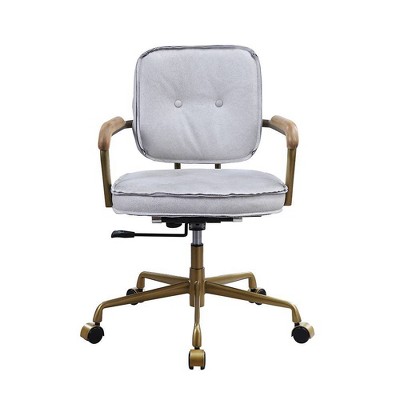 Vintage White Top Grain Leather Swivel Office Chair