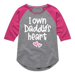 Girls' - Instant Message - I Own Daddy's Heart Shirt Tail Raglan Graphic T-shirt - 1 of 4