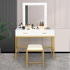 VINGLI 40" Vanity Set with Lighted Mirror and Stool,White Makeup Vanity Table Set with 9 Lights for  Bedroom, White&Gold - 4 of 4