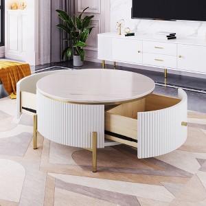 Okak 31.5" Round Storage Coffee Table, Modern Accent Center Table with 2 XL Hidden Drawers, Space-Saving Design for Small Living Room - 1 of 4