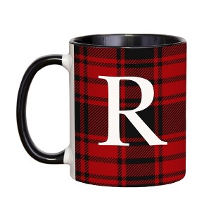 Personalization Mall Christmas Red Plaid Initial Coffee Mug - 1 of 3