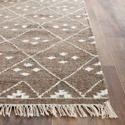 Ivory and Brown Hand-Woven Wool Kilim Area Rug, 3' x 5'
