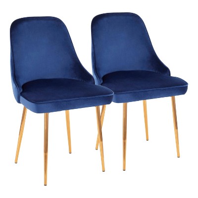 Set of 2 Marcel Contemporary Dining Chair Gold/Blue Velvet - LumiSource