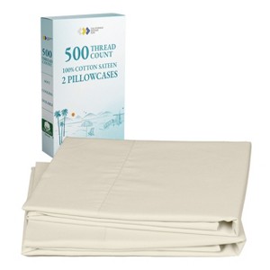 Luxury 500 Thread Count Pillowcase Set - 100% Cotton Sateen, Cool & Breathable by California Design Den - 1 of 4