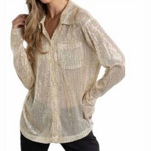 Women's Sequin Semi Sheer Button Down Top - Kiwi - 1 of 4
