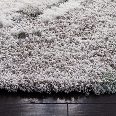 Horizon Grey and Green Abstract Round Shag Rug, 8' x 8'