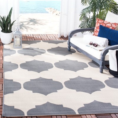 Beige and Anthracite Geometric 2'7" x 5' Indoor/Outdoor Rug